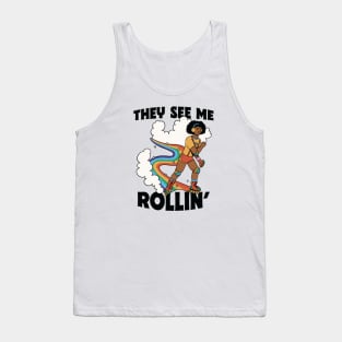 They See Me Rollin' // Funny Retro Rainbow Rollerblading Tank Top